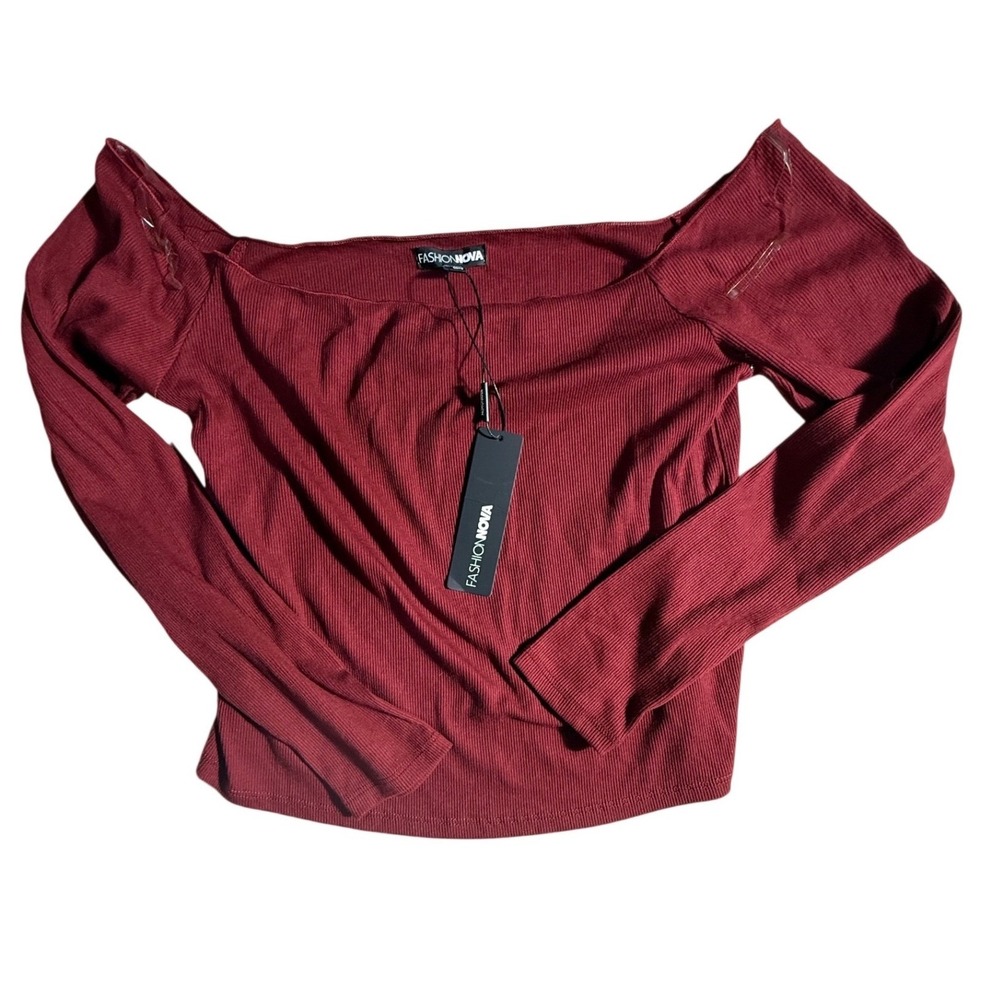 Fashion Nova Forever My Favorite Top Burgundy Ribbed Off Shoulder 1X NEW-2001